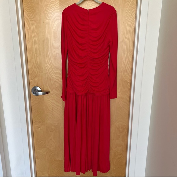 NWOT Farm Rio V Neckline Ruched Red Maxi Dress Long Sleeves Size XL - Picture 5 of 8